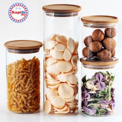 Стъклени буркани за съхранение с бамбукови капаци