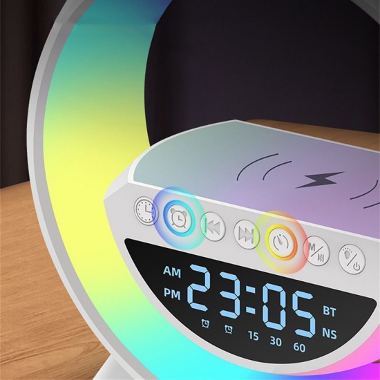 Смарт устройство 4в1, Часовник, Тонколона, Лампа, Безжично зарядно, Smart G-lamp