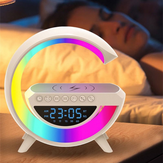 Смарт устройство 4в1, Часовник, Тонколона, Лампа, Безжично зарядно, Smart G-lamp