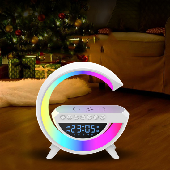Смарт устройство 4в1, Часовник, Тонколона, Лампа, Безжично зарядно, Smart G-lamp