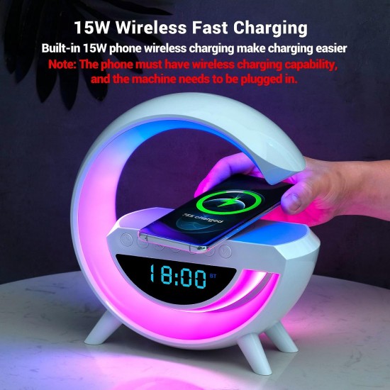 Смарт устройство 4в1, Часовник, Тонколона, Лампа, Безжично зарядно, Smart G-lamp