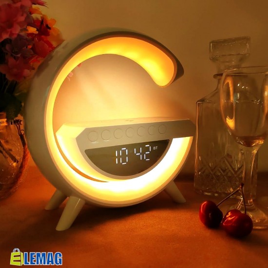 Смарт устройство 4в1, Часовник, Тонколона, Лампа, Безжично зарядно, Smart G-lamp