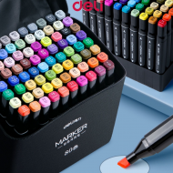 Цветни маркери за рисуване, Двустранни, 80 цвята в калъф