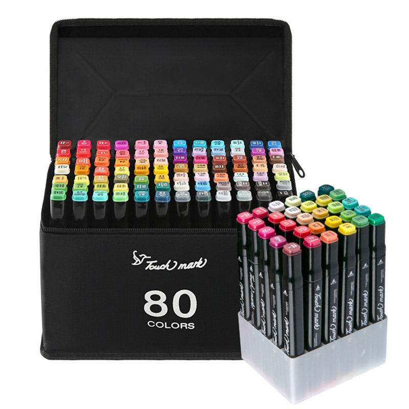 Цветни маркери за рисуване, Двустранни, 80 цвята в калъф