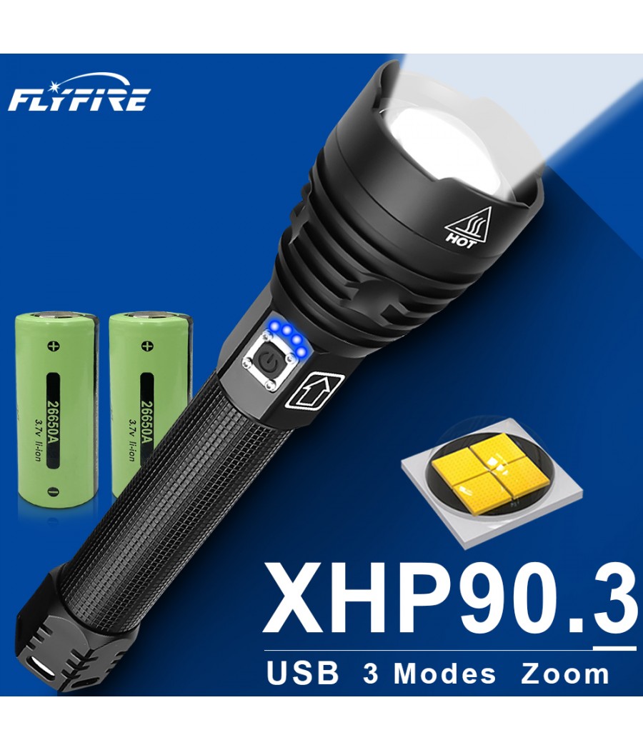 Супер мощен метален фенер P90, USB акумулаторна батерия