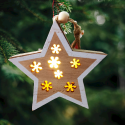 Дървена, светеща Коледна звезда за елха