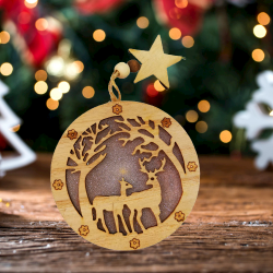 Светеща Коледна украса, За закачане, Еленчета, Дървена