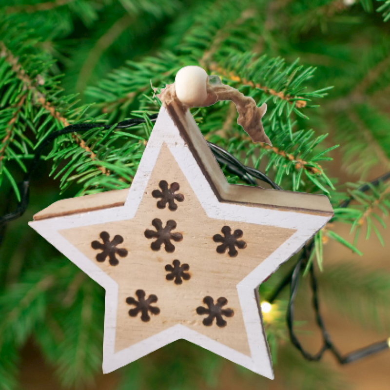 Дървена, светеща Коледна звезда за елха
