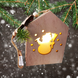 Дървена, светеща Коледна украса за елха