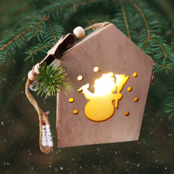 Дървена, светеща Коледна украса за елха