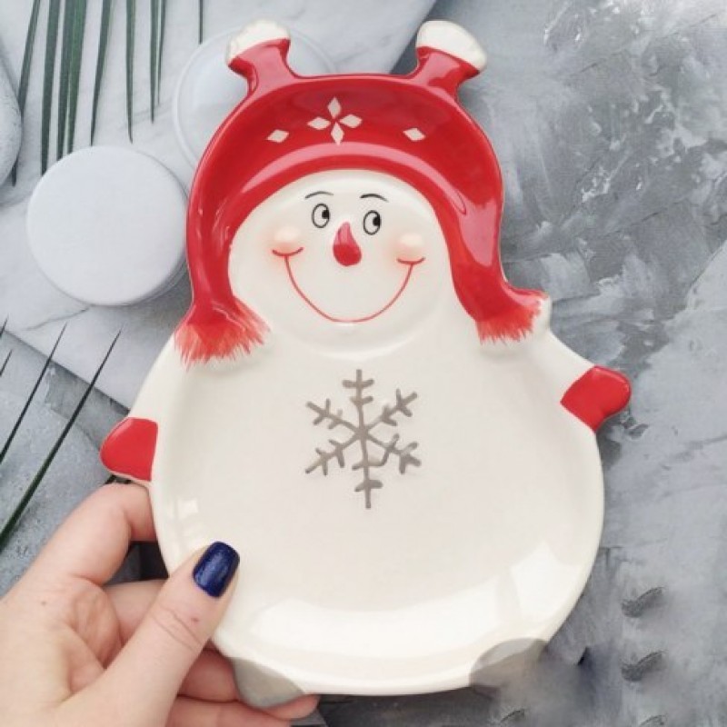 Коледна чиния с форма на Снежен човек 