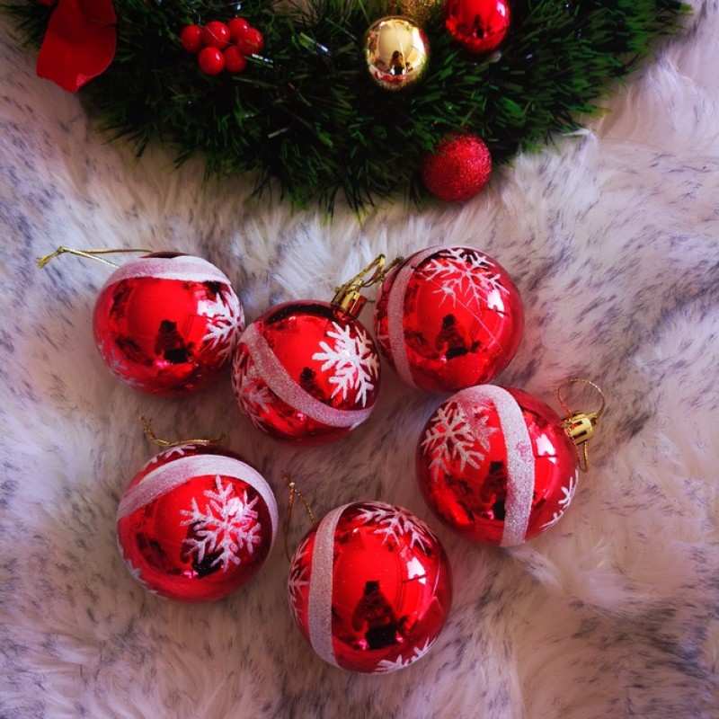 Комплект Коледни топки за елха, Червени, 6 броя