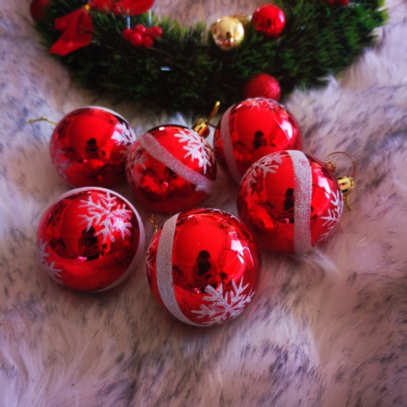 Комплект Коледни топки за елха, Червени, 6 броя