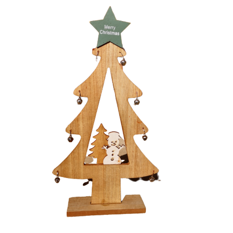  Дървена Фигурка, Елха с камбанки, Коледна украса