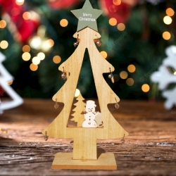  Дървена Фигурка, Елха с камбанки, Коледна украса