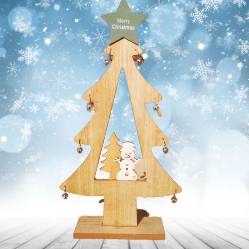  Дървена Фигурка, Елха с камбанки, Коледна украса