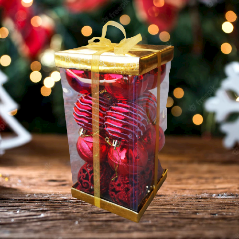 Комплект, Коледни топки, Подаръчна кутия, Червен цвят