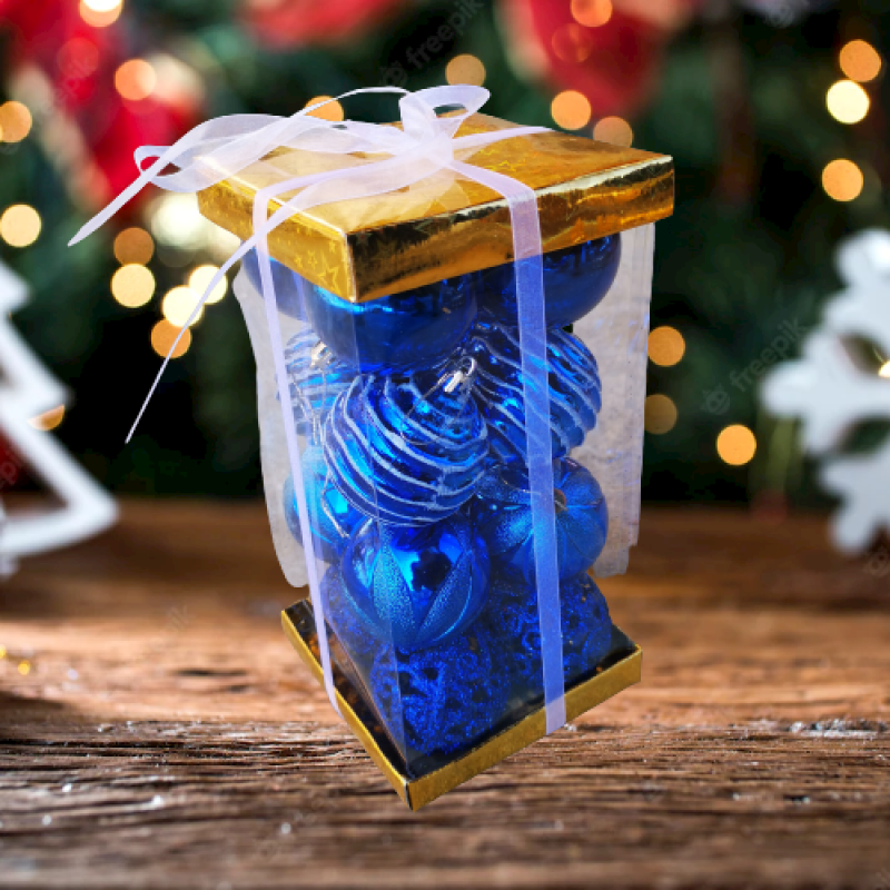 Комплект, Коледни топки, Подаръчна кутия, Син цвят