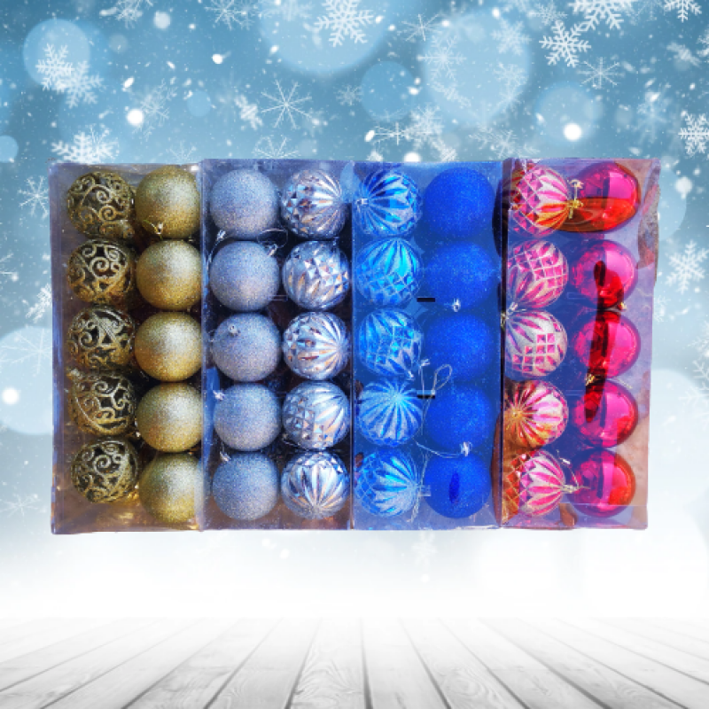 Комплект, Коледни топки, 4 цвята, 20 броя в кутия