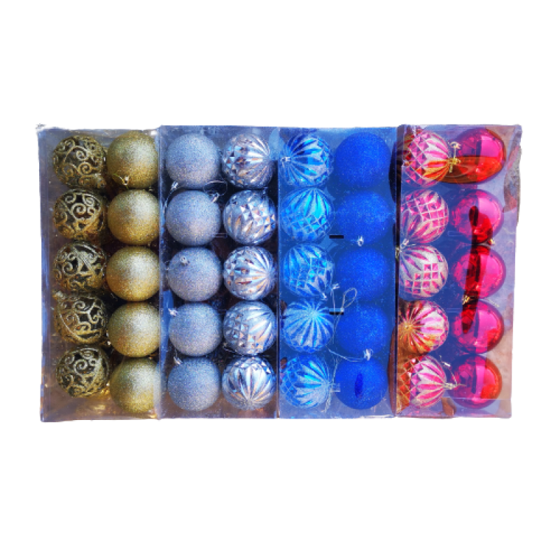 Комплект, Коледни топки, 4 цвята, 20 броя в кутия
