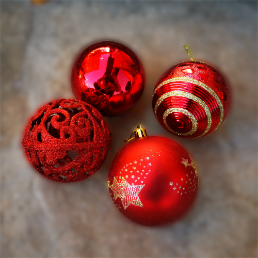 Комплект, Коледни топки, Червени, 4 Модела, 24 броя