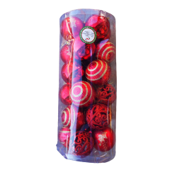 Комплект, Коледни топки, Червени, 4 Модела, 24 броя