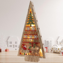 Светеща Дървена Фигурка, Елха, Коледна украса