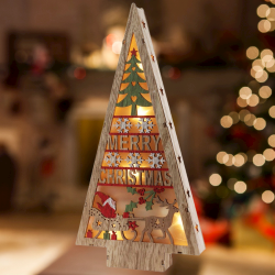 Светеща Дървена Фигурка, Елха, Коледна украса