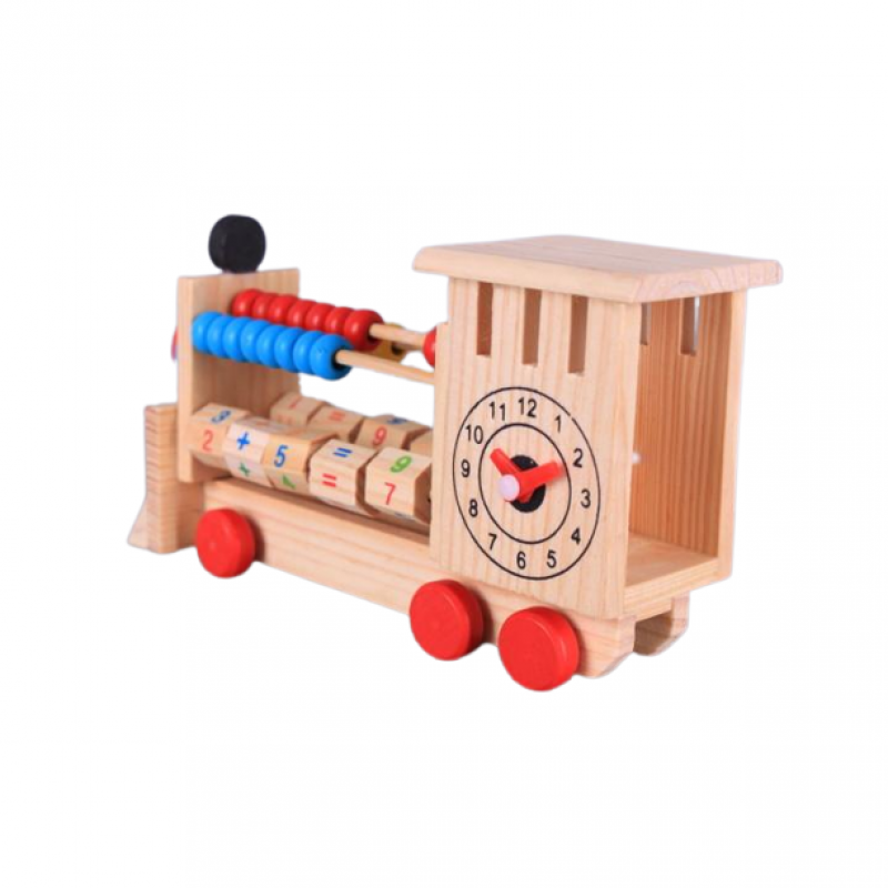 Образователна играчка , Дървен локомотив със сметало и часовник