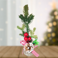 Коледна декорация за маса, Саксия, Изкуствени клонки, Шишарки