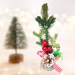 Коледна декорация за маса, Саксия, Изкуствени клонки, Шишарки