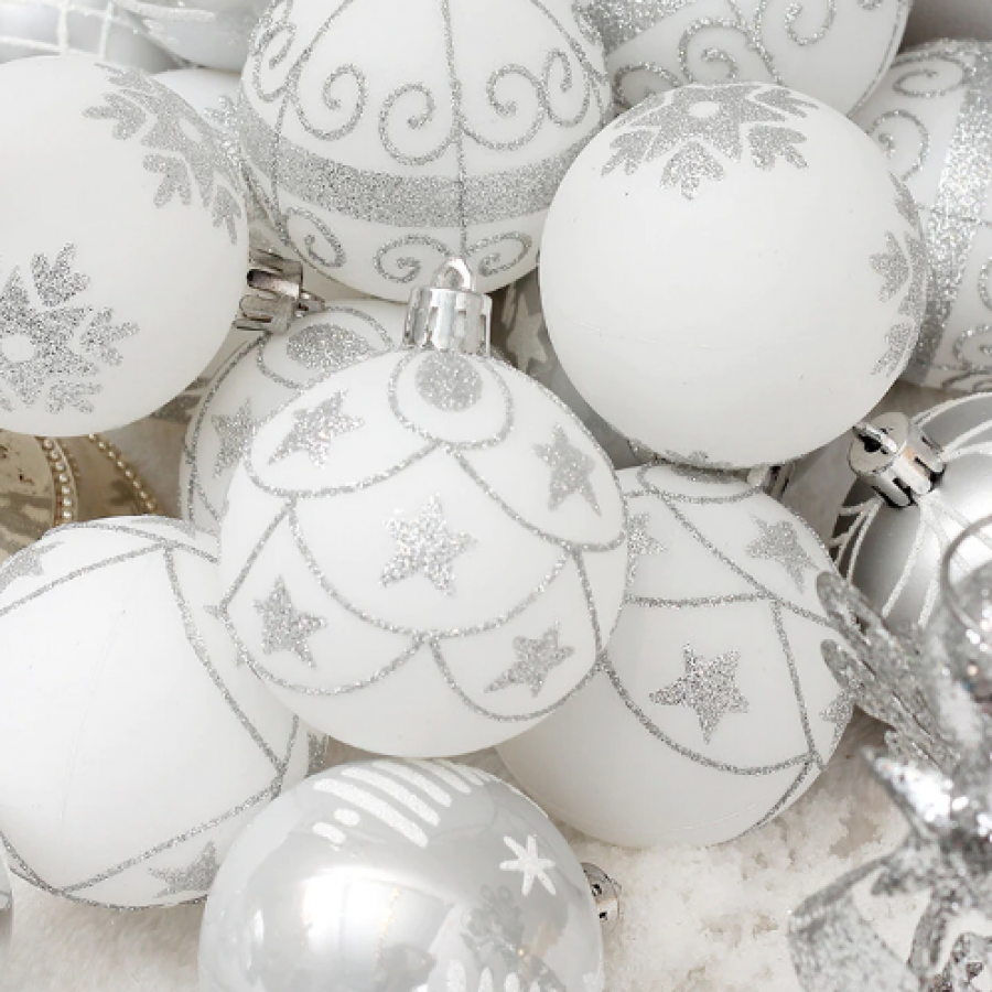 Коледни топки за украса сребърни