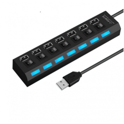 USB HUB разклонител, 7 порта и индивидуални ключове