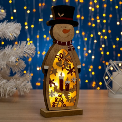 Светеща Дървена Фигурка, Снежен човек, Коледна украса