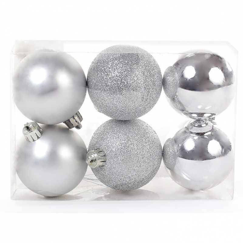 Коледни топки за украса сребърни 6 модела 