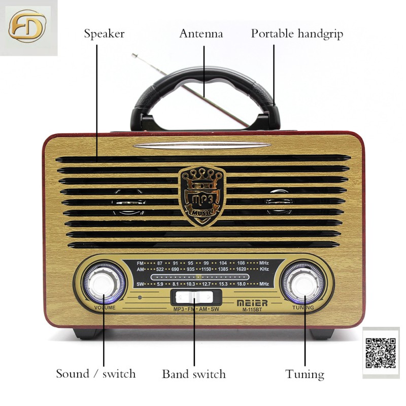 Радио MEIER M-115BT, Bluetooth, USB, SD, FM , Ретро дизайн