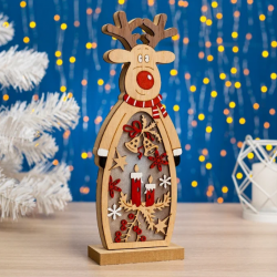 Светеща Дървена Фигурка, Елен, Коледна украса