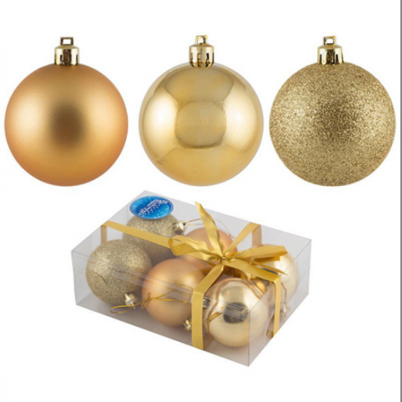 Коледни топки за украса златни 6 модела 
