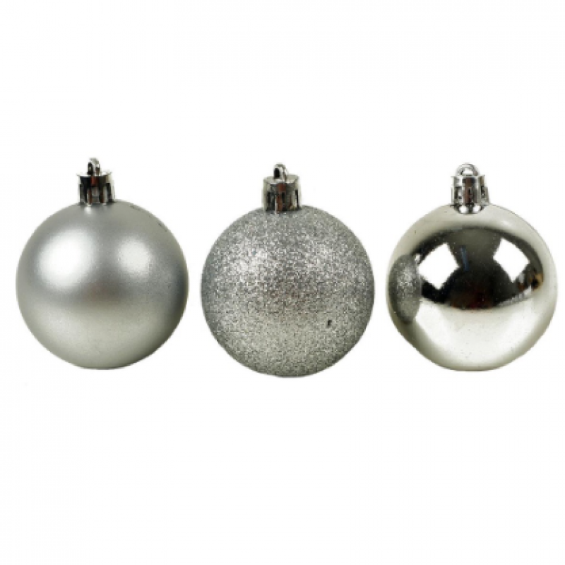 Коледни топки за украса сребърни 6 модела 