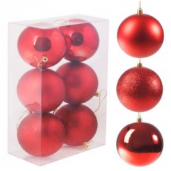Коледни топки за украса червени 6 модела 