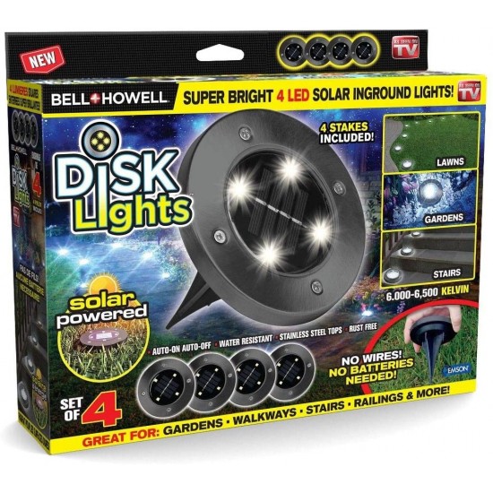 Градински соларни лампи, Комплект 4 броя, Disk Lights Градински соларни лампи, Комплект 4 броя, Disk Lights