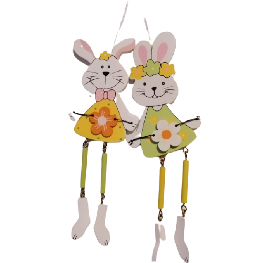 Двойка дървени Великденски зайчета