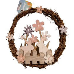 Великденски венец за врата със зайчета