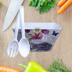 Квадратна пластмасова купа за салата с прибори