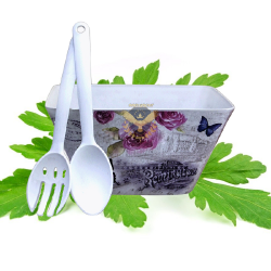 Квадратна пластмасова купа за салата с прибори