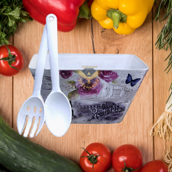 Квадратна пластмасова купа за салата с прибори