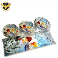 Стъклено коледно плато в комплект с три купички