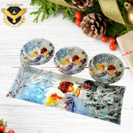 Стъклено коледно плато в комплект с три купички