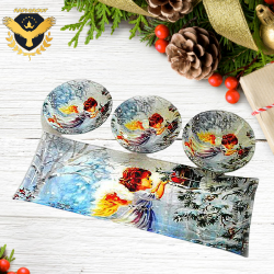 Стъклено коледно плато в комплект с три купички