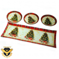 Стъклено коледно плато с три купички 